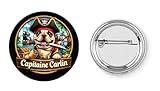 Fermoir solide, ne tombe pas Badge broche pins Capitaine Carlin – Le chien pirate le plus cool chien animaux 37mm handmade cadeau
