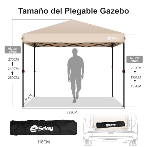 Sekey - Cenador de jardín 3 x 3 m, Impermeable Pop, Barnum Plegable 3 x 3 con Cortinas, cenador de jardín al Aire Libre, Anti UV y Transpirable, Altura Ajustable (Cárdeno, Sin Paredes Laterales) - imagen 5