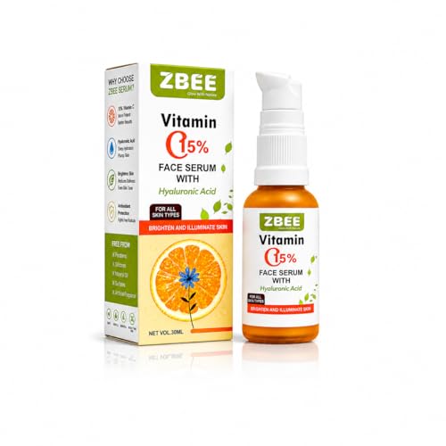 Image of ZBEE 15% Vitamin C Face Serum for Glowing Skin with Hyaluronic Acid & Pro Vitamin B5 - Anti Pigmentation & Dark Spot Removal Serum for Men & Women - 30ml