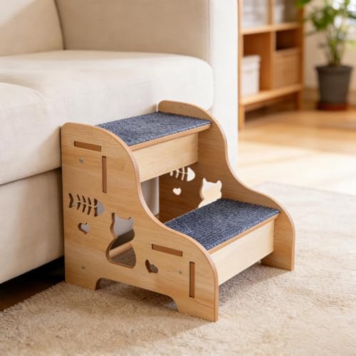 Escalera para perros para cama con peldaños de madera resistentes y estables 4