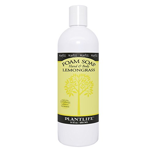 Plantlife Lemongrass Foam Soap Refill - Moisturizing Plant Based Foam Soap for All Skin Types - Ideal as a Hand & Body wash, Shaving Cream, & Foaming Fun for Kids - Made in California 16 oz