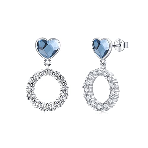 Pendientes de corazón de cristal azul y plata 925 para eventos de noche