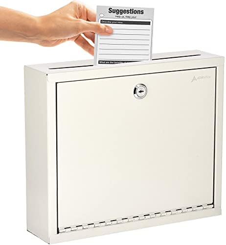 AdirOffice Multi Purpose Mail Box with Lock - Heavy Duty Drop Box - Commercial Suggestion Box -Wall Mountable Safe and Secure Ballot Box - 3" x 10" x 12" -White