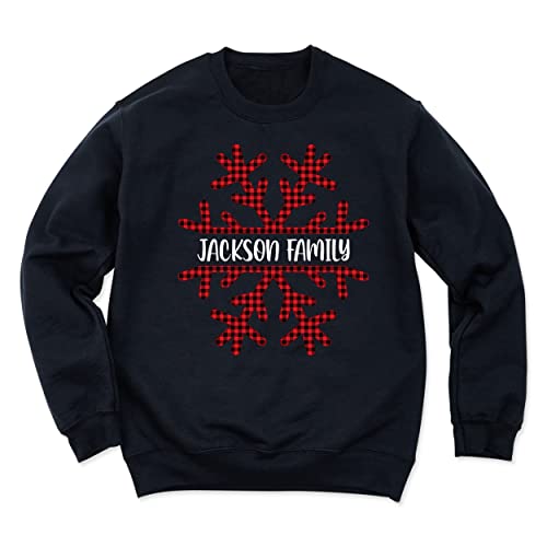 Customizable Christmas Family Sweatshirts, Snowflake Winter Theme Custom Name Holiday Group Outfits, Xmas Matching Family Christmas Top Pajamas, Pack of 1 (Unisex Sweatshirt & Hoodie)