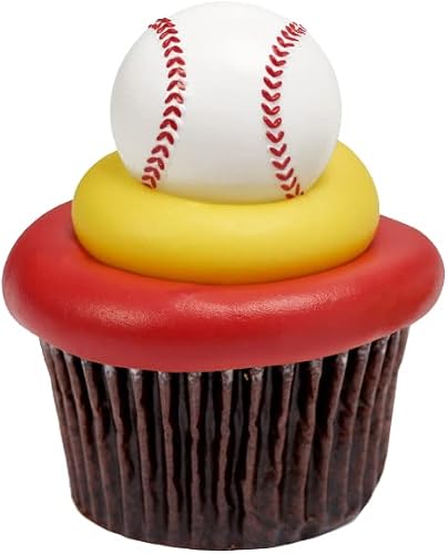 SugarMeLicious Baseball Cupcake Rings, American Pastime Themed Dessert Topper for Mini Cakes, Donuts, and Sweets (12 Pack)