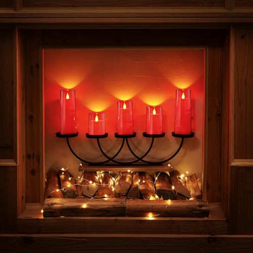 Image of Homemory Christmas Red Flickering Flameless Candles, Battery Operated Acrylic LED Pillar Candles with Remote Control and Timer, Set of 5