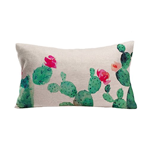 Green Plants Cactus Bonsai Throw Pillow Case Cotton Blend Linen Cushion Cover Sofa Decorative Square 18 Inches Family Life (6)