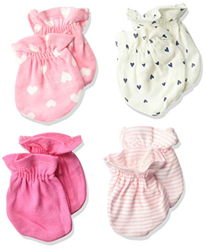 Gerber Baby Girls' 4-Pair Mittens, Pink Hearts, 0-3 Months