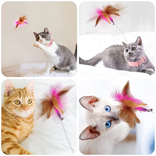 Otunrues Cat Feather Collar Toys, Interactive Cat Toys For Indoor Cats Teasing Wand Feather Collar Funny Cat Toy With Bell And Replaceable 3 Refills Multiple Ways For Cats To Play(Pink) #TOP3