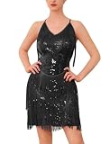 EFOGEP Latin-Kleid für Damen mit Pailletten Flapper-Tanzkostüm Schwarz M