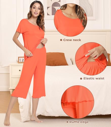 Image of NACHILA Women's Bamboo Viscose Pajama Sets Summer Cooling Short Sleeve Capri Soft Pjs Night Sweats Moisture Wicking Sleepwear