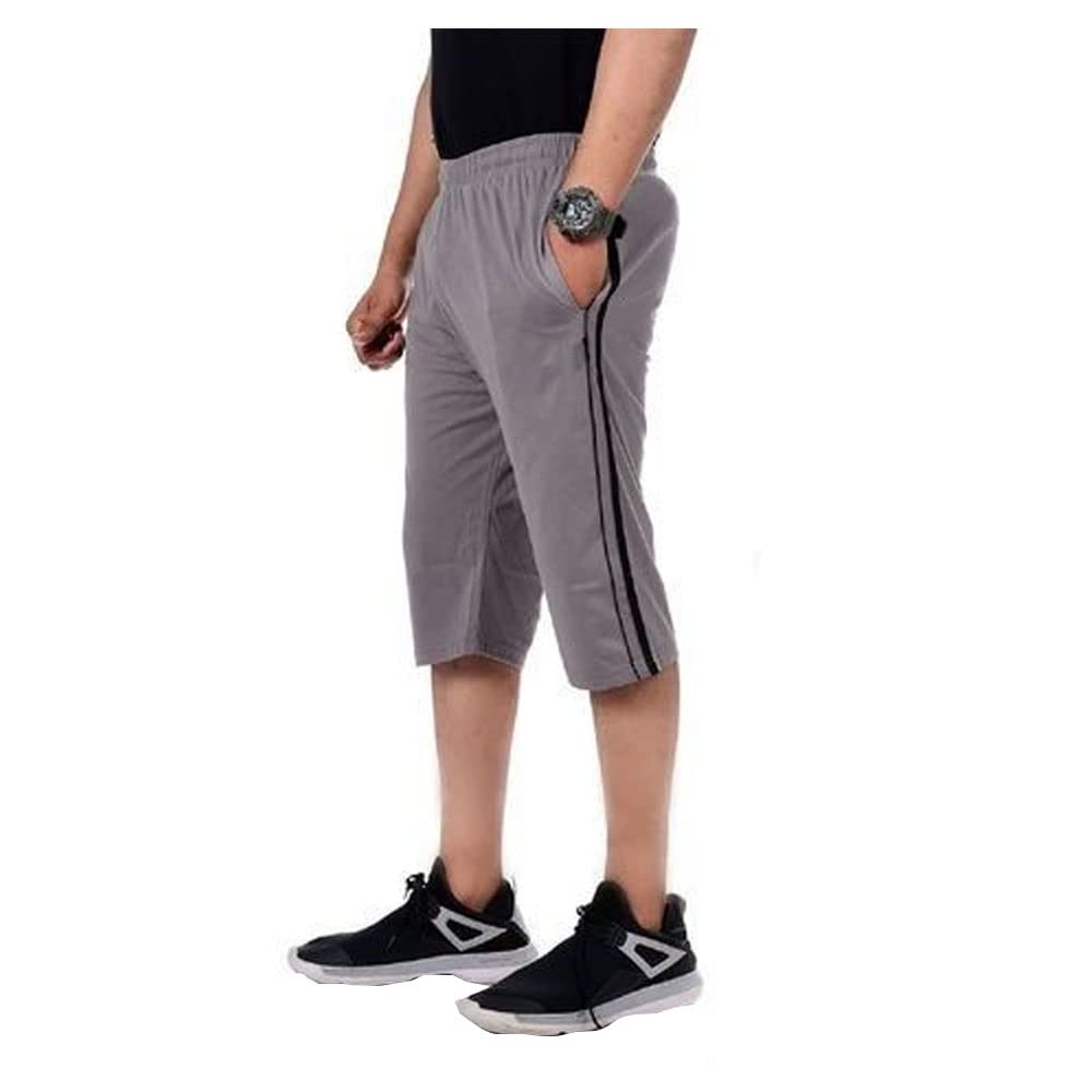 devil Men & Boys Plain Regular Fit Cotton Three Fourth Capri (Grey)-picture-51