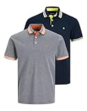 JACK & JONES Herren JJPAULOS Polo SS MP, Grey Melange/Dark Navy, XL