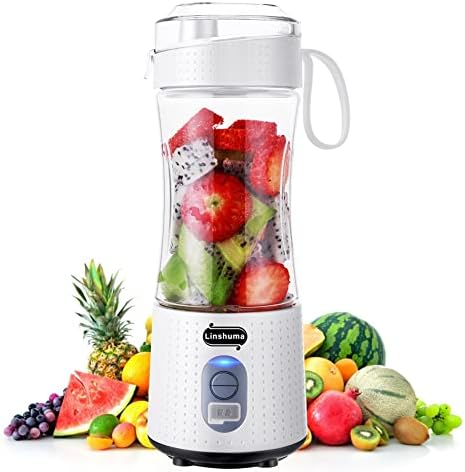 Personal Blender, Portable Blender USB Rechargeable, Linshuma Mini Blender Cup for Shakes and Smoothies, Fresh Fruit Juice Blender Bottle Electric for Travel Gym Office 6 Blades 380ML White