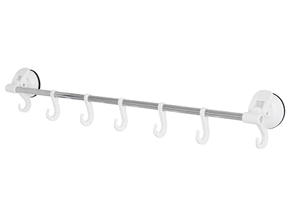 FECA FE-B3015 Wall Mount Bathroom Rack with 7 Hooks for Towels, Luffa, and Bath Accessories