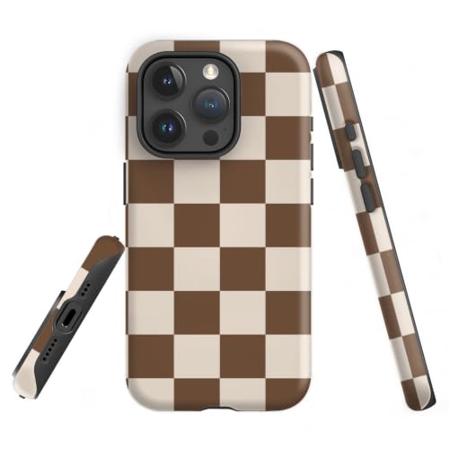 Cute Deep Chocolate Brown Checkerboard Phone Case for iPhone 15 Pro Max