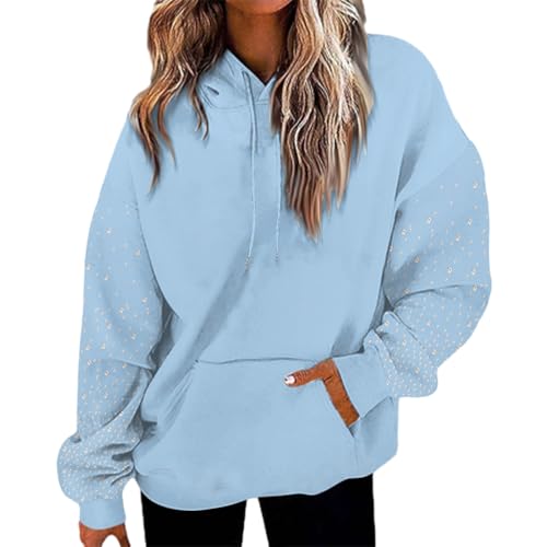 Image of Generisch Hoodie Women's Loose Y2K Sweat Jacket Long Sleeve Rhinestone Top Hooded Jacket Teenager 2026 Autumn Sweatshirt Hoody Oversized Hoodie with Hood Glitter Women's Hoodie, sky blue, L