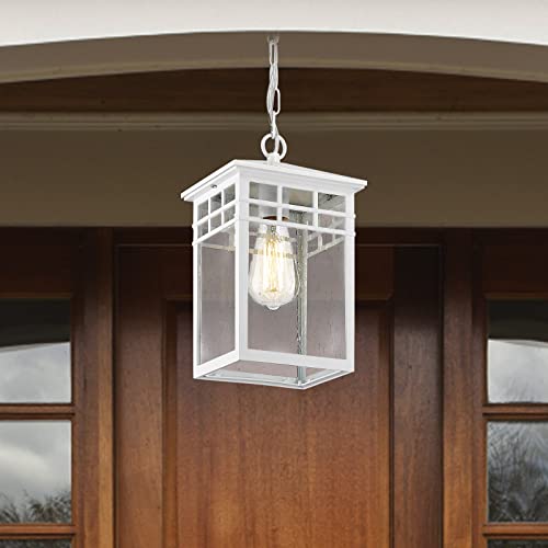 Diyel Outdoor Pendant Light Lanterns For Front Porch, White Exterior Hanging Light Fixtures With Seeded Glass Shade For Patio, Entryway, Garage, Gazebo, Rz009-H Wh #TOP5