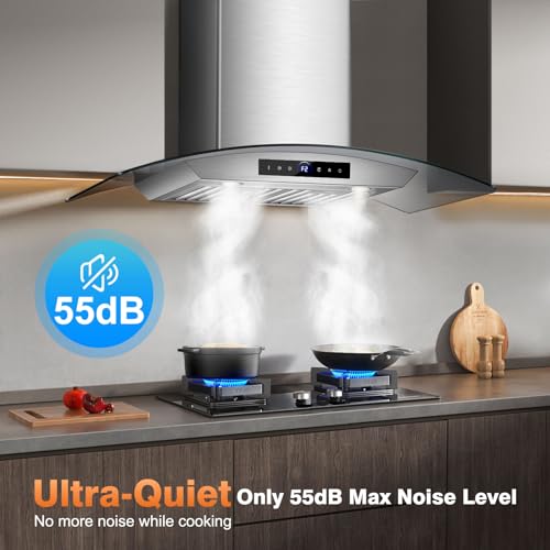 30 Inch Wall Mount Range Hood 1200CFM, 4-Speed Wall Mount Range Hood with Touch Control & Gesture Sensing Stainless Steel Kitchen Stove Vent Hoods with 2 LED Lights Pro Series