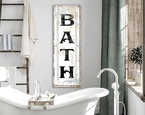 Rustic Wood Plaque Sign Farmhouse Black & White Bath Modern Bathroom Signs for Men Women Wall Art Decor for Home Decor Country Bathoom Bedroom Art Wall Door Bars Clubs Cafes 6" x 16"