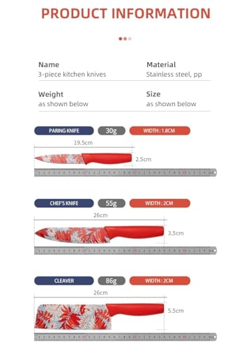 Image of 3 Piece Stainless Steel Professional Kitchen Knife Set /Meat Knife /Chef Knife with Non-Slip Handle Sharp Manual Sharpening for Home Kitchen, High Carbon Stainless Steel Knife Set (Red)
