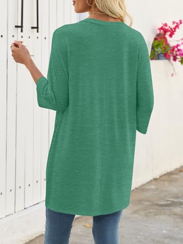 Chulianyouhuo Women's 3/4 Sleeve Tunic Tops for Leggings Button V Neck Casual Long Shirts with Pockets(Green L) — view 4