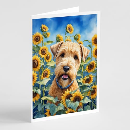 Caroline's Treasures Wheaten Terrier in Sunflowers Greeting Cards Pack of 8 Blank Cards with Envelopes Whimsical A7 Size 5x7 Blank Note Cards