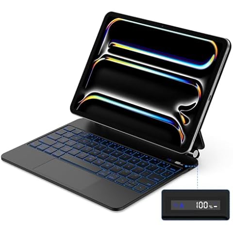 GOKOCO Magic Keyboard Case for iPad Pro 11-inch M4 2024,Easy-Set Magnetic Detachable Keyboard with Multi-Touch Trackpad,7 Colors Backlight,Floating Cantilever Stand,LCD Screen-Black Cover