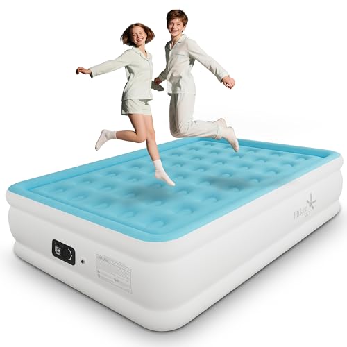 Image of Full Air Mattress with Built-in Pump, Single Air Bed with Portable Storage Bag, Suitable for Home and Guests, Top Flocking, 18 inch Full Sky Blue