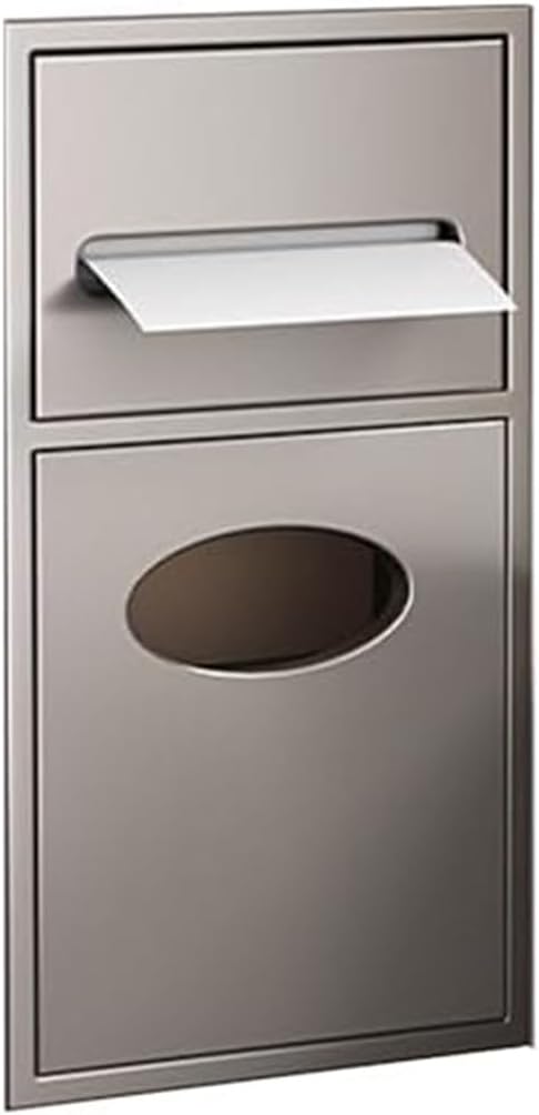 Stainless Steel Built-in Shower Niche, Decoration Storage Cabinets Caddies Toilet Paper Storage Rack, Bathroom Niche with Trash for Kitchen Living Room Bedroom Hotel, Grey 20X52X13.5cm