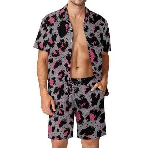 Chemise hawaïenne ensemble 2 pièces homme léopard rose respirant et léger pour l'été