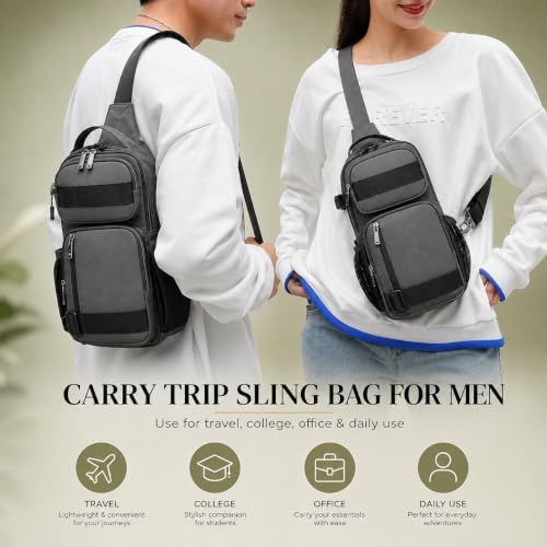 Image of Sling Bag for Men & Women- Crossbody Sling Bag for Travel, Cycling & Hiking | Waterproof Shoulder Bag with Compartment and Zipper Pockets
