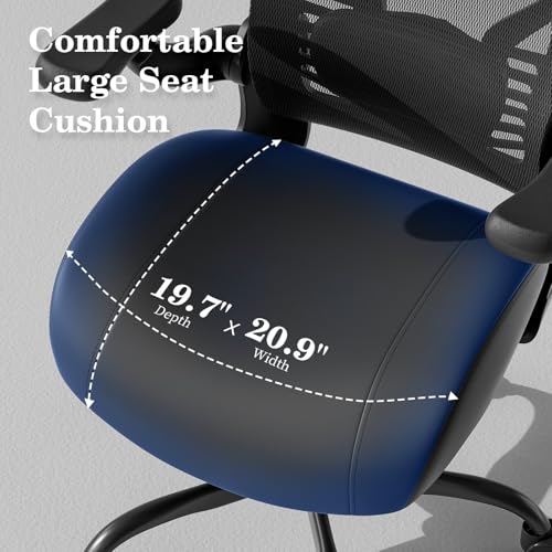 Image of GYI Ergonomic Office Chair with Memory Foam Cushion, Big and Tall Office Chair, 4.7 inch Thickened Seat Heavy Duty Desk Chair with Technical Mesh Back, 3D Flip-up Arms, Wheels for Heavy People, Black