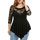 Rosegal Übergröße Top Blumen Flare-Ärmel Beiläufig T-Shirt Kalte Schulter Bluse für Frauen (L, Schwarz 2)