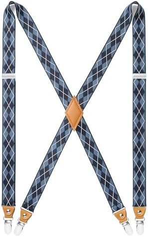 HISDERN Mens Braces with Very Strong 4 Metal Clips Suspenders One Size Fits All Men and Women Adjustable and Elastic X Form