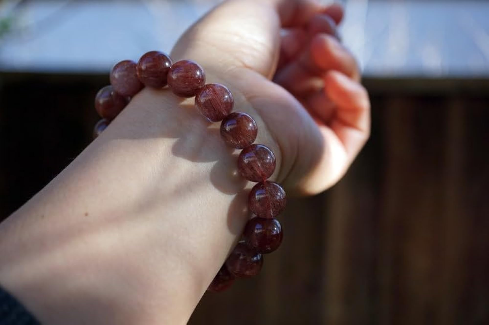 Unisex Natural Rutilated Quartz 12mm Round Bead Stretchable Bracelet