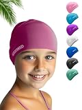 KIDVERSE Badekappe Kinder wasserdicht - Schwimmhaube Kinder mit Anti-Rutsch-Noppen - Badekappen für Schwimmer mit UV Schutz - Schwimmhaube Mädchen - Reißfeste Badehauben in verschiedenen Größen