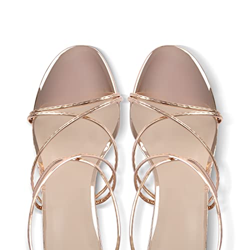 Sexytag Women's Gold Lace Up Heels Strappy Tie Up Chunky High Heels Ankle Strap Gladiator Open Toe Sexy Wide Width Comfortable Dress Trending Heeled Sandals Rose Gold Size 10 #TOP2