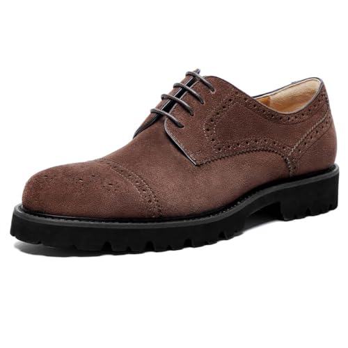 Image of Jepsen Gord Men's Dress Shoes Wingtip Genuine Cowhide Leather Oxfords with Brogue Derby Shoes for Wedding, Business, Fomal Occasions, Brown Cap Toe Suede, 13