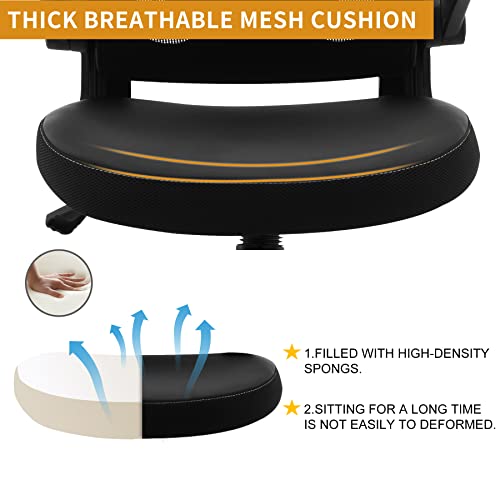 X Xishe Office Chair,Pu Cushion Ergonomic Desk Chair,Mesh Mid Back Height Computer Chair,Flip-Up Armests Home Computer Chair,Adjustable Lumbar Support Task Chair With Soft Seat,Black #TOP4