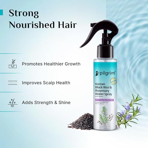Image of Pilgrim Korean Black Rice and Rosemary Water Spray With Biotin For Strong, Nourished Hair 200ml | Spray for Regrowth | Thicker & Stronger Hair | Sulphate & Paraben Free I For Women for Men