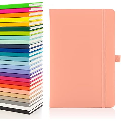 Notes London Eco A5 Notebook with Lined Pages, Pen Loop, Ribbon, Date Marks and Paper Pocket, Medium Hardback Journal, Note, sustainably sourced paper (Pastel Pink) Cover