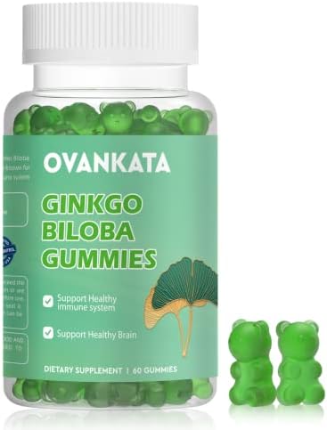 Ovankata Ginkgo Biloba Gummies-Organic Ginko Biloba Supplements for Brain Boost, Blood Circulation，Better Mood & Focus，Vegan Non-GMO - 120mg, 60 Count