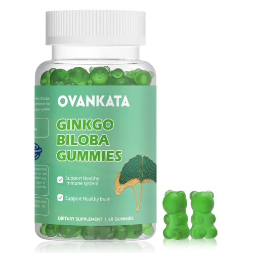 Ovankata Ginkgo Biloba Gummies-Organic Ginko Biloba Supplements For Brain Boost, Blood Circulation，Better Mood & Focus，Vegan Non-Gmo - 120Mg, 60 Count #TOP3