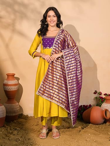 Vêtements Haldi jaune moutarde en soie avec pantalon ample taille XL - 2