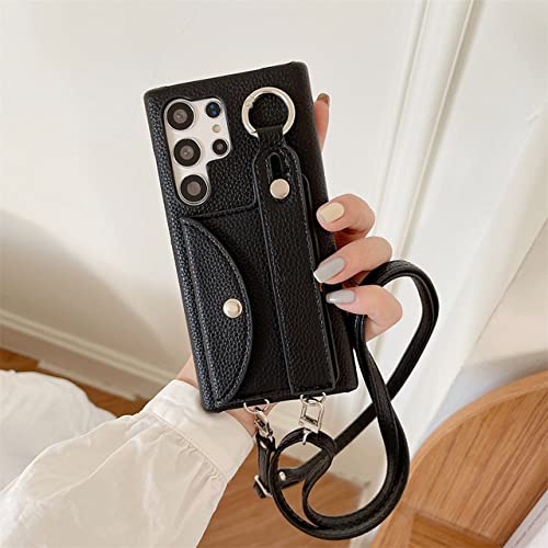 Housse lanière Galaxy S20 Ultra avec porte-cartes et protection antichoc en cuir noir