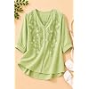 rieka womens embroidered korean style top and tunic v neck floral thread embroidery three quarter puff sleeves relaxed fit curved hem casual everyday fusion top