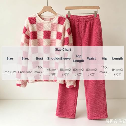 Flannel Pajamas for Women 2 Piece Plaid Crewneck Top Wide Leg Home Pants - image 3