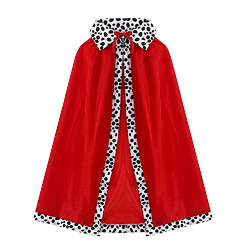 MIVAIUN Capa de Rey para Niños Manto de Príncipe Manto Real Medieval Capa de Terciopelo, Disfraz de Reina Rey para Halloween, Navidad, Carnaval, Cosplay, Espectáculo de Escenario, 80cm (Red)