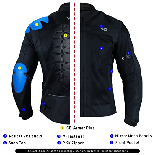 Wd Miami Mesh Summer Motorcycle Jacket Adventure Riding Lightweight Mesh Motorcycle Jacket For Men Reflective Panels Ce Armored (Black-Medium)) #TOP2